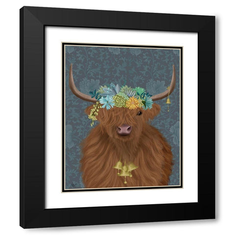 Highland Cow Bohemian 1 Black Modern Wood Framed Art Print with Double Matting by Fab Funky