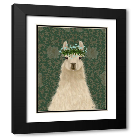 Llama Bohemian 1 Black Modern Wood Framed Art Print with Double Matting by Fab Funky