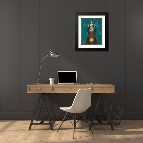 Donkey Bodhisattva Black Modern Wood Framed Art Print with Double Matting by Fab Funky