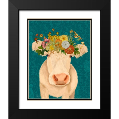 Cow Cream Bohemian 1 Black Modern Wood Framed Art Print with Double Matting by Fab Funky