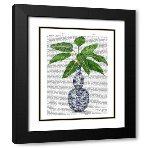 Chinoiserie Vase 1, With Plant Book Print Black Modern Wood Framed Art Print with Double Matting by Fab Funky