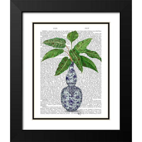 Chinoiserie Vase 1, With Plant Book Print Black Modern Wood Framed Art Print with Double Matting by Fab Funky