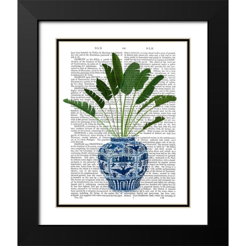 Chinoiserie Vase 5, With Plant Book Print Black Modern Wood Framed Art Print with Double Matting by Fab Funky