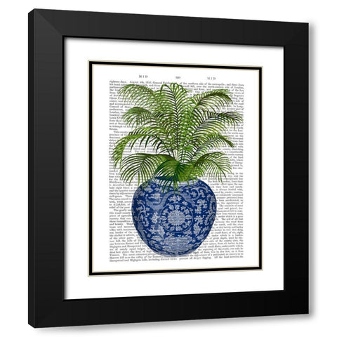 Chinoiserie Vase 6, With Plant Book Print Black Modern Wood Framed Art Print with Double Matting by Fab Funky
