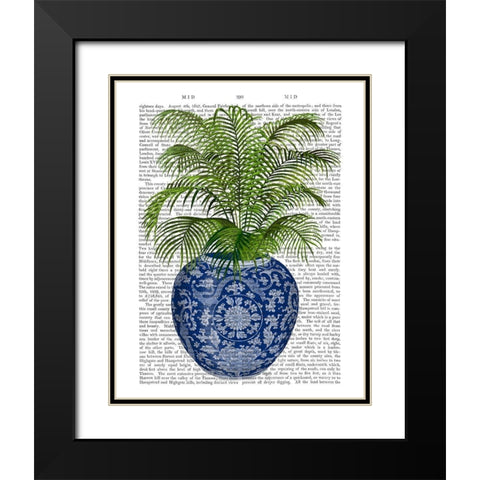 Chinoiserie Vase 6, With Plant Book Print Black Modern Wood Framed Art Print with Double Matting by Fab Funky