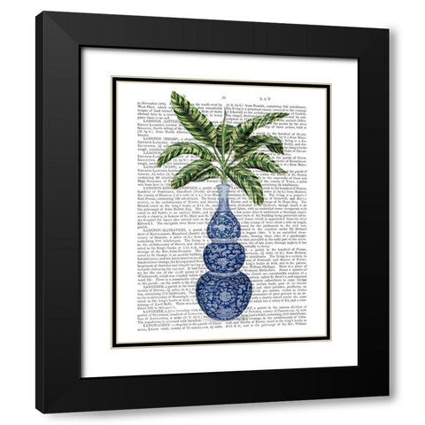 Chinoiserie Vase 7, With Plant Book Print Black Modern Wood Framed Art Print with Double Matting by Fab Funky