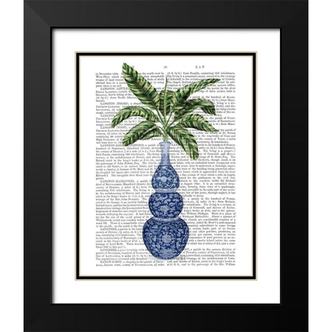 Chinoiserie Vase 7, With Plant Book Print Black Modern Wood Framed Art Print with Double Matting by Fab Funky