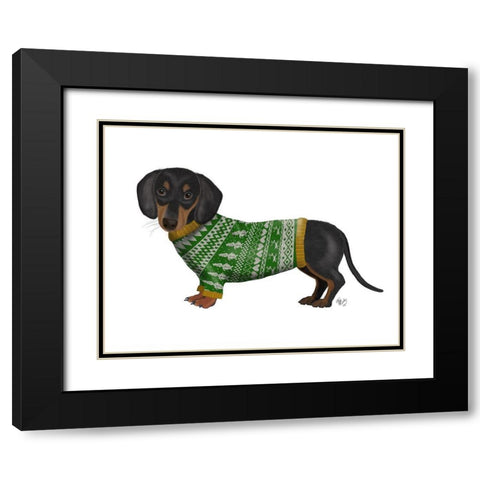 Christmas Des - Dachshund and Christmas Sweater Black Modern Wood Framed Art Print with Double Matting by Fab Funky