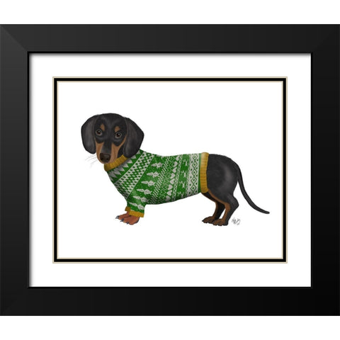 Christmas Des - Dachshund and Christmas Sweater Black Modern Wood Framed Art Print with Double Matting by Fab Funky