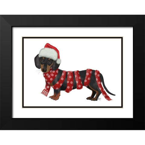Christmas Des - Dachshund Snowflake Scarf Black Modern Wood Framed Art Print with Double Matting by Fab Funky