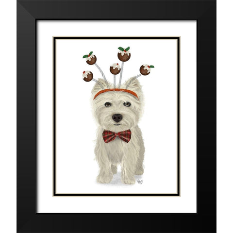 Christmas Des - Westie and Christmas Puds Black Modern Wood Framed Art Print with Double Matting by Fab Funky
