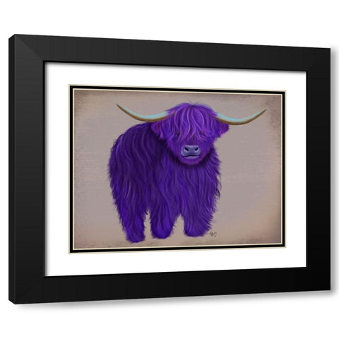 Highland Cow 5, Purple, Full Black Modern Wood Framed Art Print with Double Matting by Fab Funky
