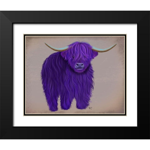 Highland Cow 5, Purple, Full Black Modern Wood Framed Art Print with Double Matting by Fab Funky