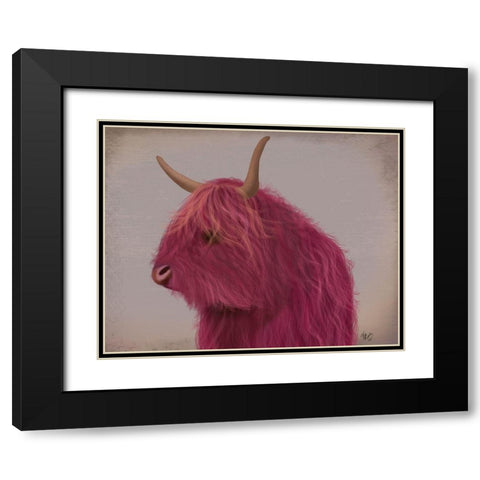 Highland Cow 4, Pink, Portrait Black Modern Wood Framed Art Print with Double Matting by Fab Funky