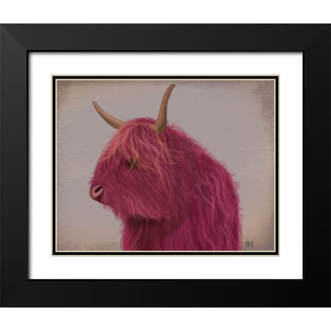 Highland Cow 4, Pink, Portrait Black Modern Wood Framed Art Print with Double Matting by Fab Funky