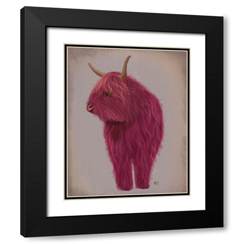 Highland Cow 4, Pink, Full Black Modern Wood Framed Art Print with Double Matting by Fab Funky