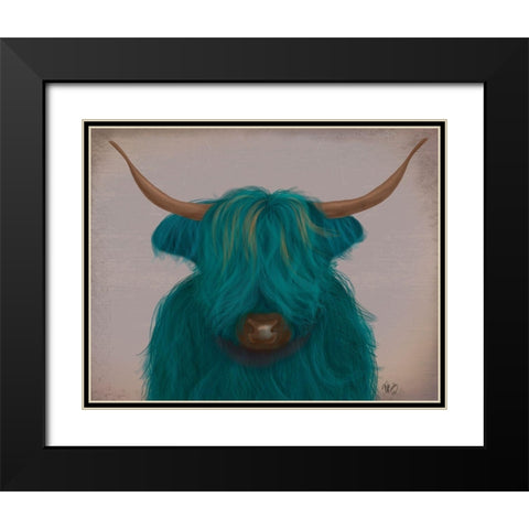 Highland Cow 3, Turquoise, Portrait Black Modern Wood Framed Art Print with Double Matting by Fab Funky