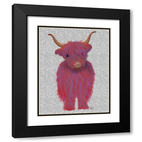 Highland Cow 7, Pink And Purple, Full Black Modern Wood Framed Art Print with Double Matting by Fab Funky