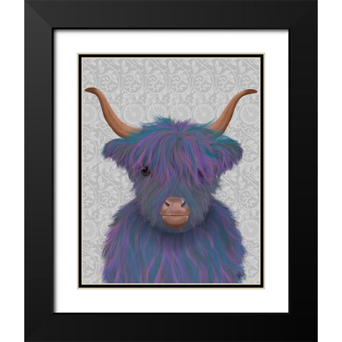 Highland Cow 7, Purple, Portrait Black Modern Wood Framed Art Print with Double Matting by Fab Funky