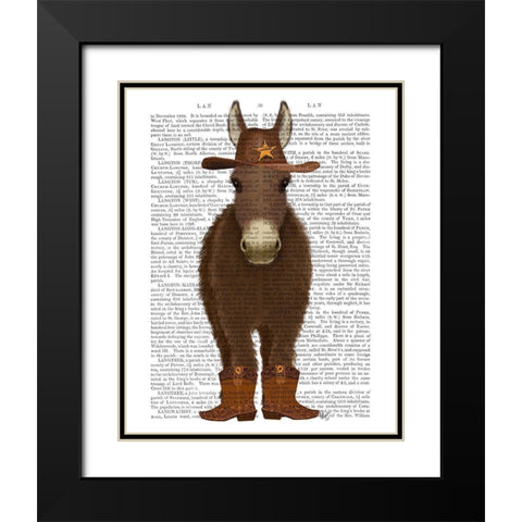 Donkey Cowboy Book Print Black Modern Wood Framed Art Print with Double Matting by Fab Funky