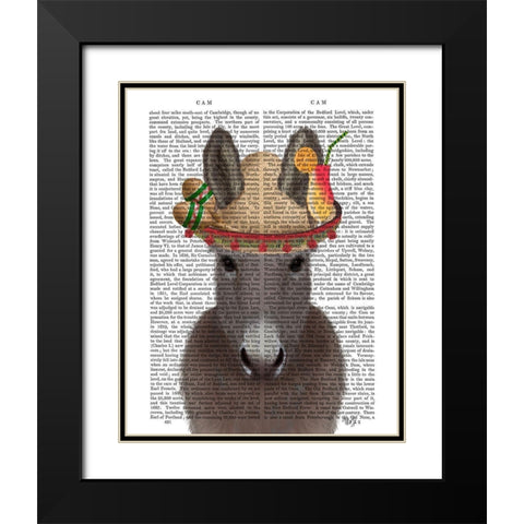 Donkey Sombrero Book Print Black Modern Wood Framed Art Print with Double Matting by Fab Funky