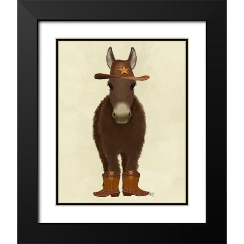 Donkey Cowboy Black Modern Wood Framed Art Print with Double Matting by Fab Funky