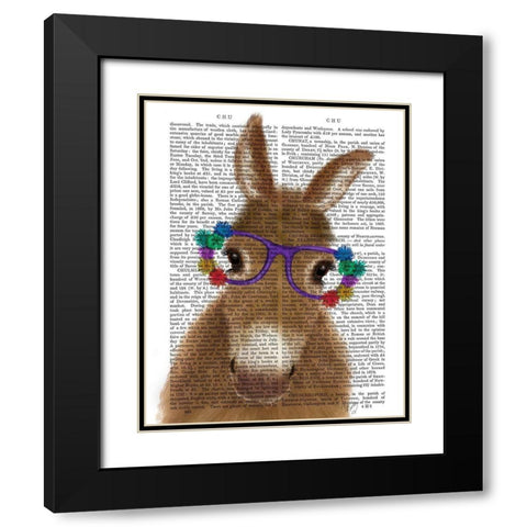 Donkey Purple Flower Glasses Book Print Black Modern Wood Framed Art Print with Double Matting by Fab Funky