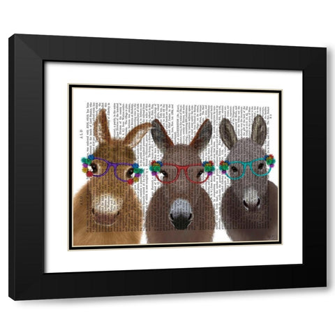 Donkey Trio Flower Glasses Book Print Black Modern Wood Framed Art Print with Double Matting by Fab Funky