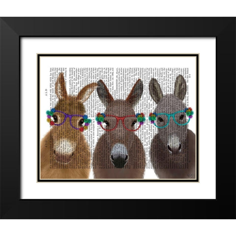 Donkey Trio Flower Glasses Book Print Black Modern Wood Framed Art Print with Double Matting by Fab Funky