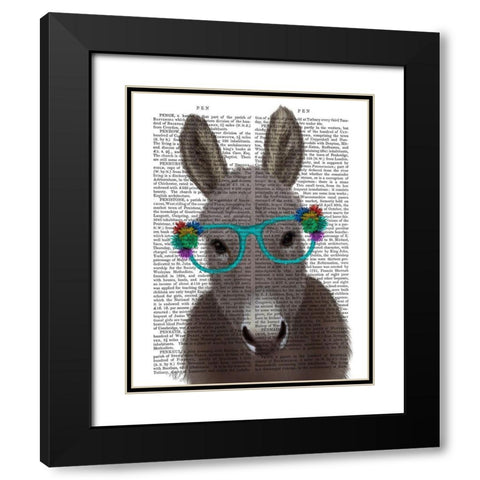 Donkey Turquoise Flower Glasses Book Print Black Modern Wood Framed Art Print with Double Matting by Fab Funky
