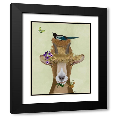 Goat In Straw Hat Black Modern Wood Framed Art Print with Double Matting by Fab Funky