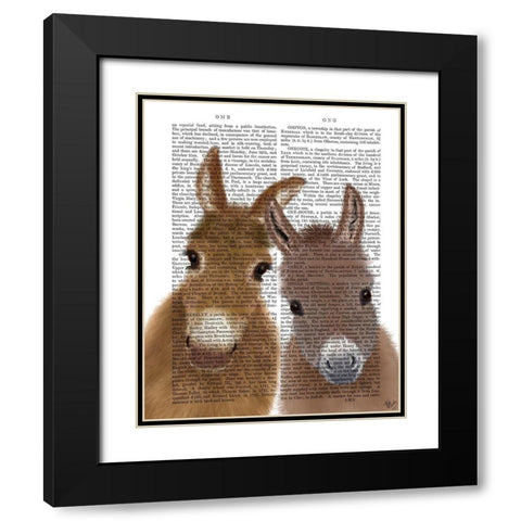 Donkey Duo, Looking at You Book Print Black Modern Wood Framed Art Print with Double Matting by Fab Funky