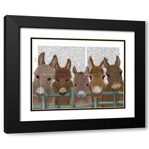Donkey Herd at Fence Book Print Black Modern Wood Framed Art Print with Double Matting by Fab Funky