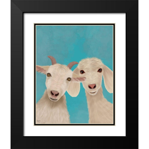 Goat Duo, Looking at You Black Modern Wood Framed Art Print with Double Matting by Fab Funky