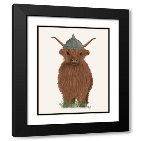 Highland Cow Viking Black Modern Wood Framed Art Print with Double Matting by Fab Funky