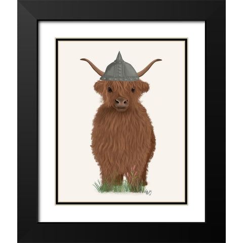 Highland Cow Viking Black Modern Wood Framed Art Print with Double Matting by Fab Funky