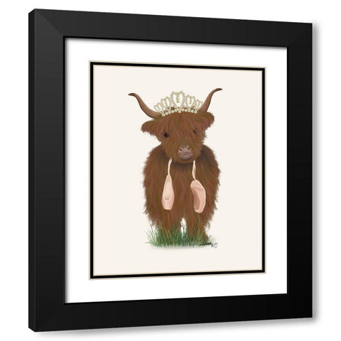 Highland Cow Ballet Black Modern Wood Framed Art Print with Double Matting by Fab Funky