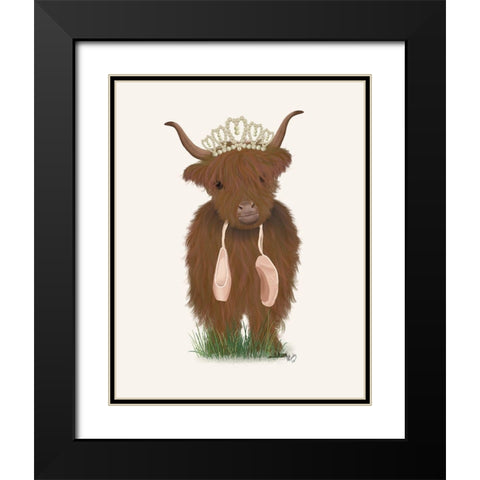 Highland Cow Ballet Black Modern Wood Framed Art Print with Double Matting by Fab Funky