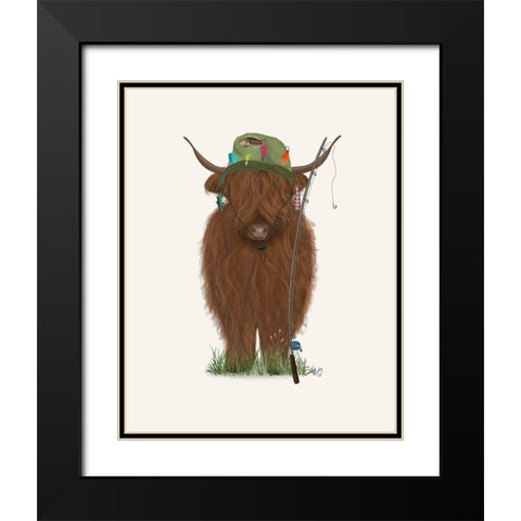Highland Cow Fisherman Black Modern Wood Framed Art Print with Double Matting by Fab Funky