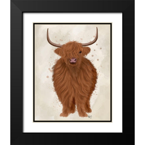 Highland Cow 1, Full Black Modern Wood Framed Art Print with Double Matting by Fab Funky