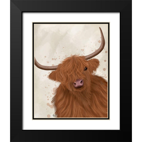 Highland Cow 1, Portrait Black Modern Wood Framed Art Print with Double Matting by Fab Funky