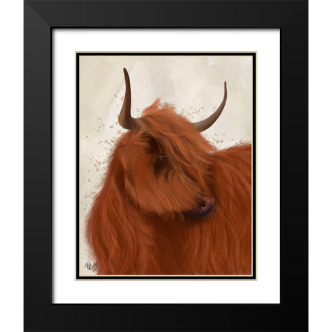 Highland Cow 2, Portrait Black Modern Wood Framed Art Print with Double Matting by Fab Funky
