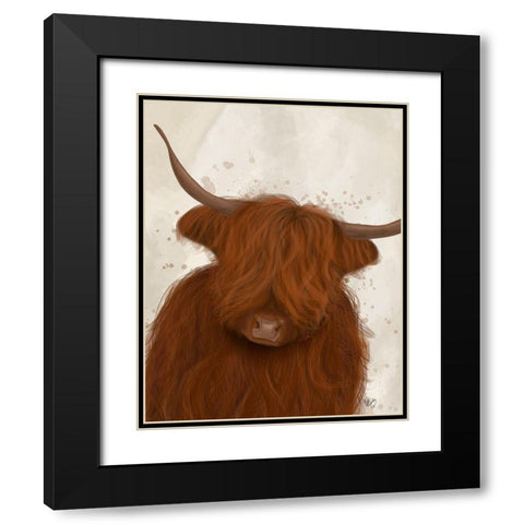 Highland Cow 3, Portrait Black Modern Wood Framed Art Print with Double Matting by Fab Funky