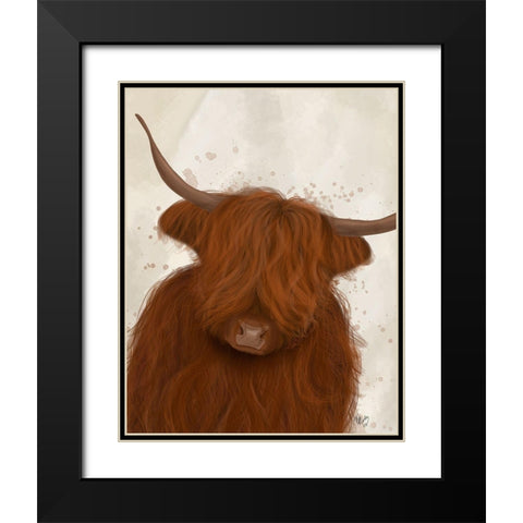 Highland Cow 3, Portrait Black Modern Wood Framed Art Print with Double Matting by Fab Funky
