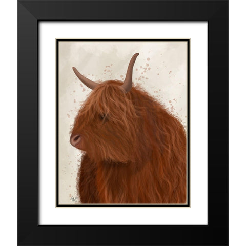 Highland Cow 4, Portrait Black Modern Wood Framed Art Print with Double Matting by Fab Funky