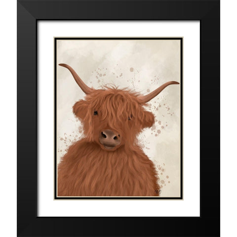 Highland Cow 8, Portrait Black Modern Wood Framed Art Print with Double Matting by Fab Funky