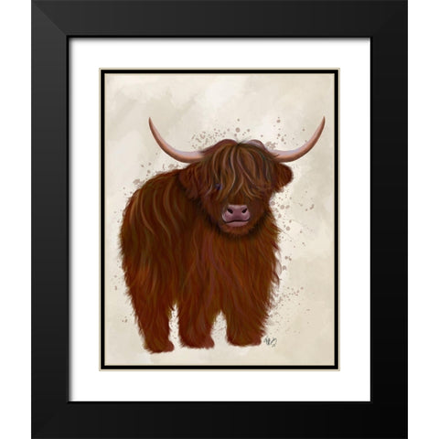 Highland Cow 5, Full Black Modern Wood Framed Art Print with Double Matting by Fab Funky