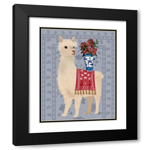 Llama Chinoiserie 2 Black Modern Wood Framed Art Print with Double Matting by Fab Funky