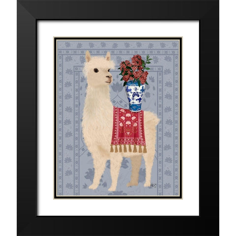 Llama Chinoiserie 2 Black Modern Wood Framed Art Print with Double Matting by Fab Funky