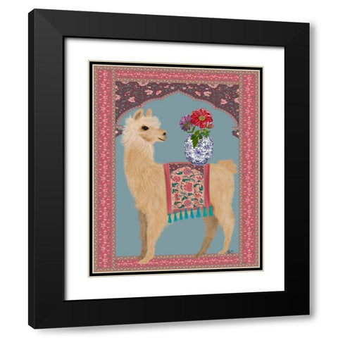 Llama Chinoiserie 3 Black Modern Wood Framed Art Print with Double Matting by Fab Funky